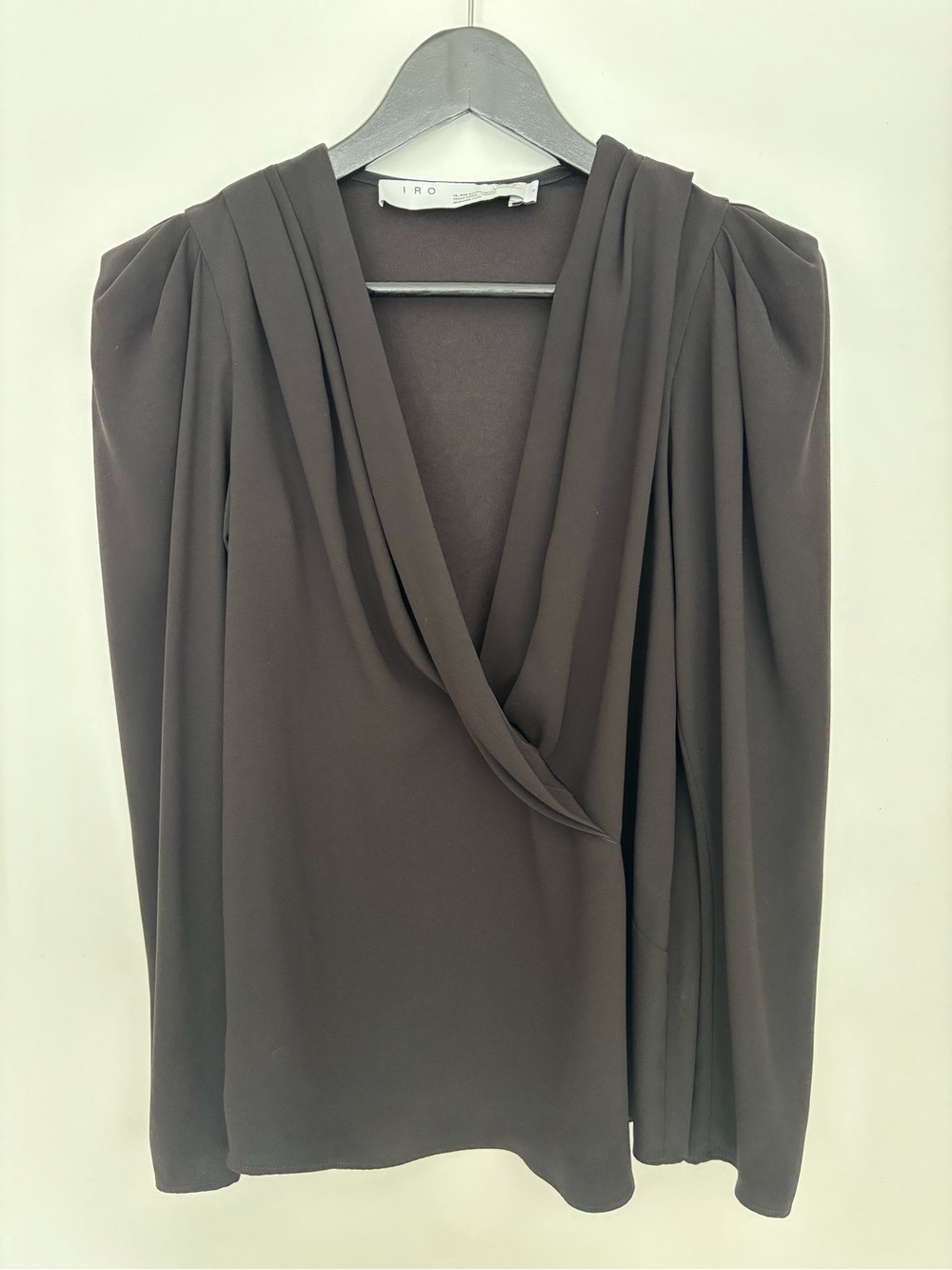 IRO Black Draped V-Neck Long-Sleeve Top